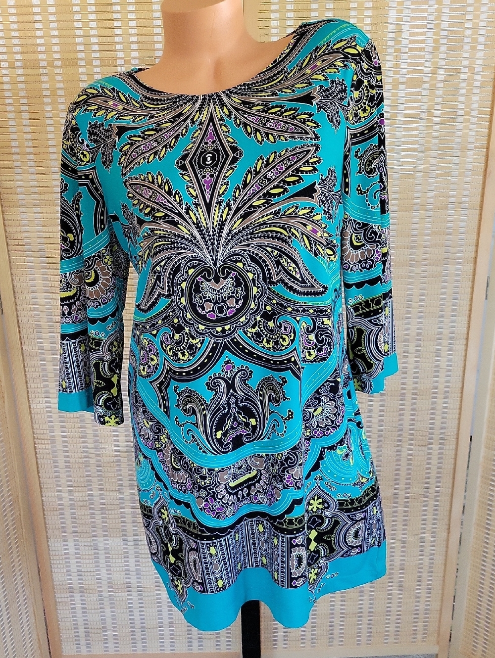 Alfani Turquoise Paisley Long-Sleeve Tunic Dress